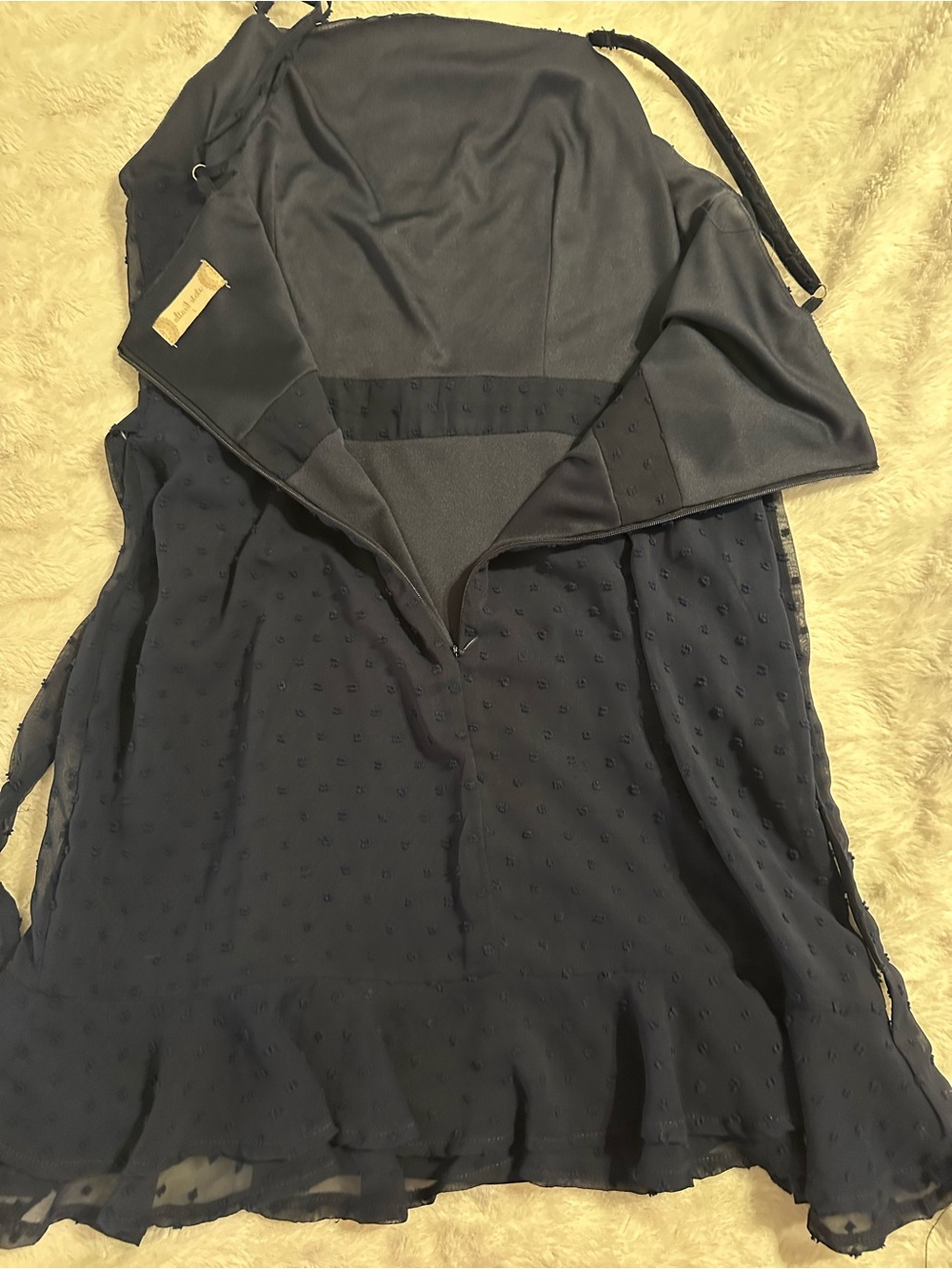 Altar'd State Navy Swiss Dot Ruffle Mini Dress - Picture 3 of 6